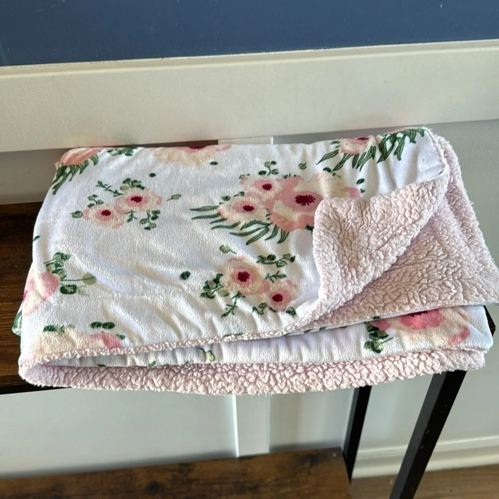 Pink Floral Pink Sherpa, Baby Blanket super soft